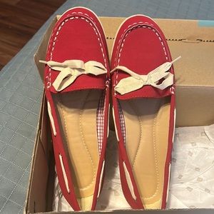 Red Sperry loafers